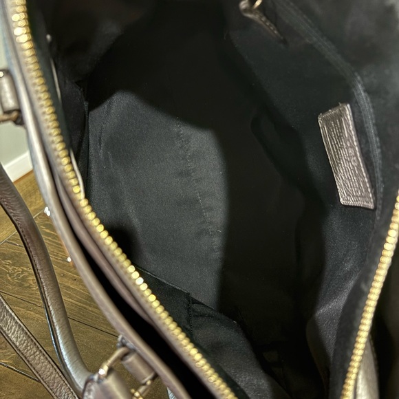 Coach Morgan Pebbled Leather Metallic Silver Satchel Bag - Picture 8 of 10
